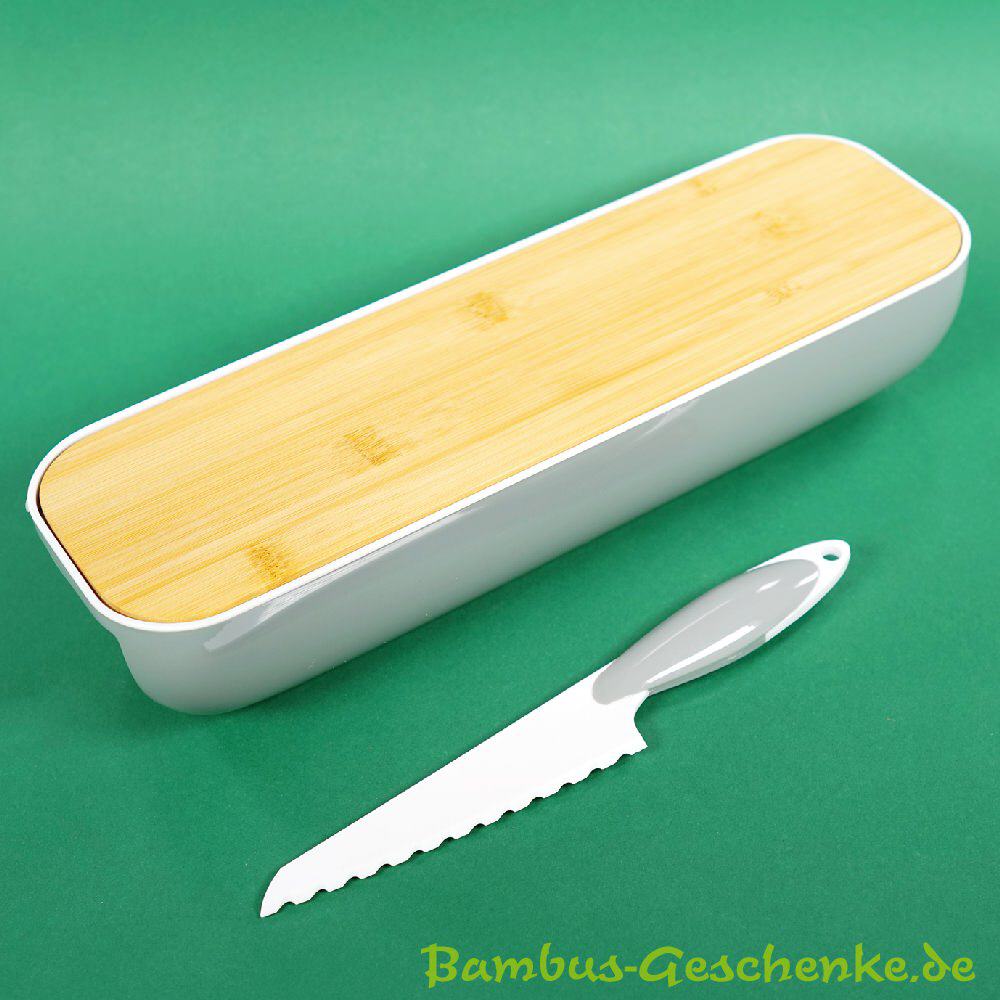 Brotdose mit Bambus-Schneidbrett und Messer