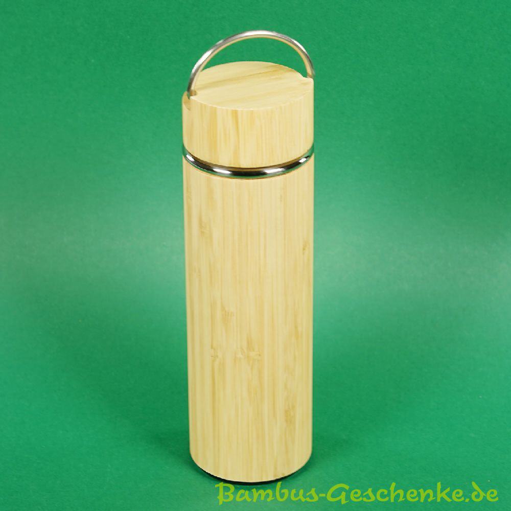 Isolierbecher mit Bambusmantel und Griff
