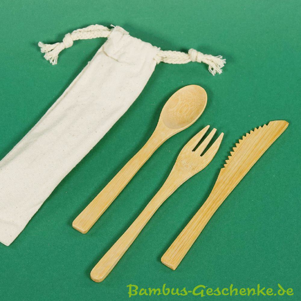 Bambusbesteck im Baumwollbeutel