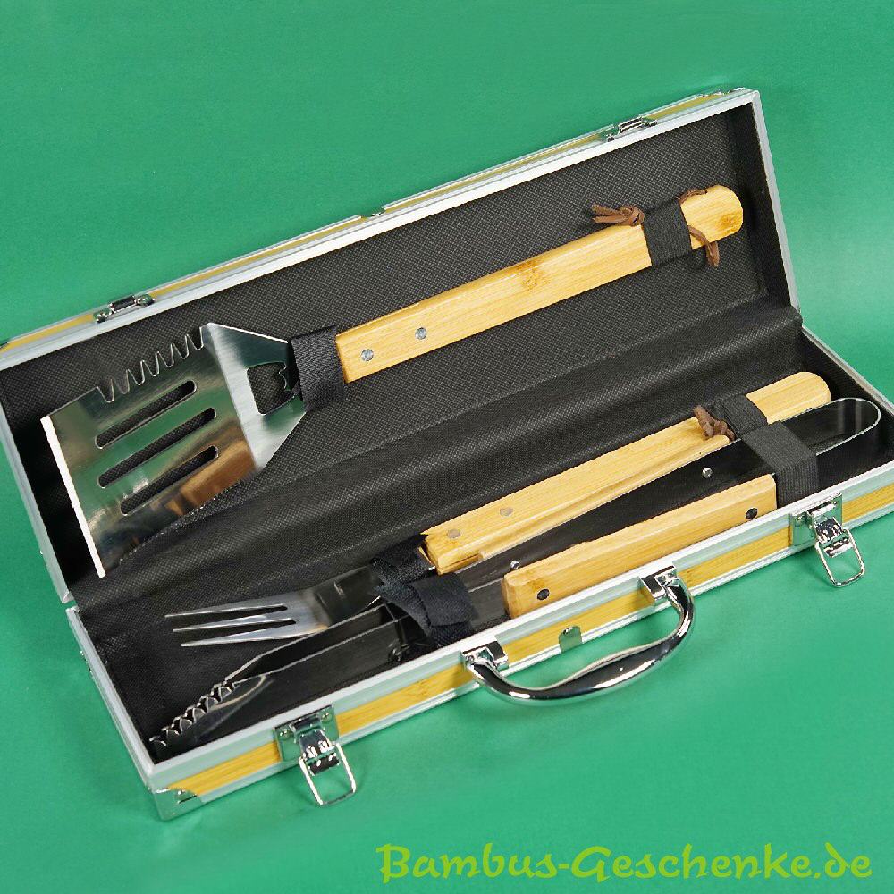 Bambus-BBQ-Besteck 3teilig im Koffer